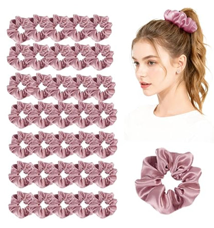 36Pack Womens Silk Scrunchies Satin Scrunchy Hairtie Hairbands Silky Hair Ties Elastics Hairs Bow Accessory Ponytail Holder - color: Dusty Rose