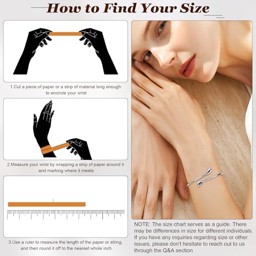 REVOLIA Teardrop Cuff Bracelet for Women Gold Open Cuff Bangle Bracelet Adjustable Minimalist Thin Bangle Wrist Cuff Bracelet Jewelry - color: Silver