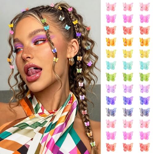 Mini Butterfly Hair Clips, Y2K 90s 50pcs Tiny Cute Festiva Hair Accessories, Small Claw Barrette jewelry for Women Girls (Rainbow Plating) - color: Rainbow Plating