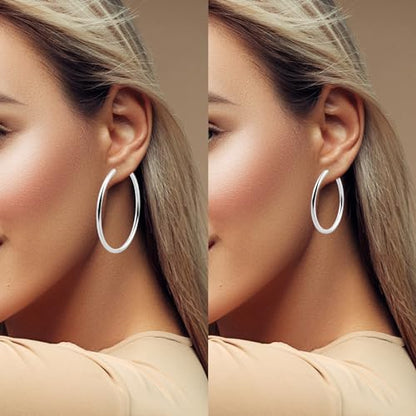 4 Pairs Clip On Hoop Earrings Brass Circle Fake Hoop Spring Earring Clips and 4 Pairs Anti-Pain Earring Pads for Women Non-Pierced Ears, 4 Sizes - color: Silver