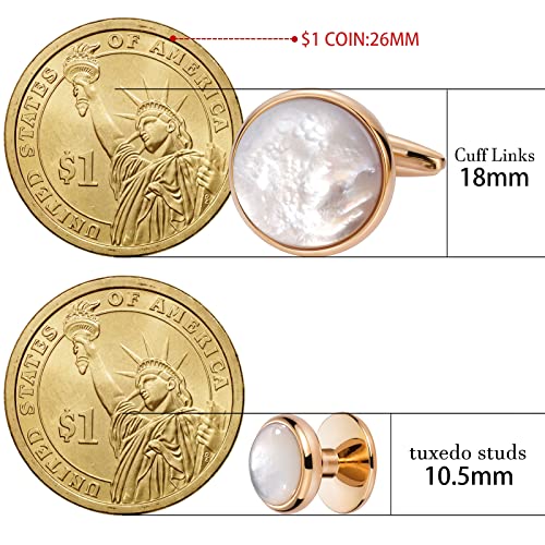 HAWSON Cufflinks and Tuxedo Studs Set for Men with Gift Box, Mother-of-Pearl Cuff links for French Cuff Shirt and Dress Shirt, Suitable for Wedding, Birthday, Party - style: Rose Gold & Beige
