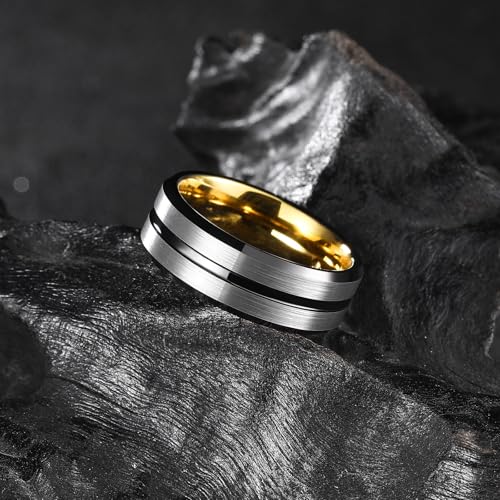 King Will Mens 8mm Cross Groove Tungsten Carbide Wedding Ring | Rose Gold, 8mm, Grooved, Comfort Fit, Cross design, Everyday Wear - color: Gunmetal-Gold Plated 8mm