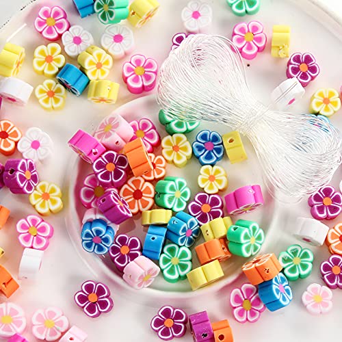 100pcs Mixed Polymer Clay 10mm Spacer Beads for Women Jewelry Making DIY Bracelet Necklace Hair Clip Accessories (Flower) - color: Flower