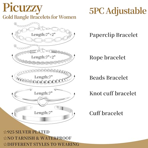 14K Gold Plated Stackable Bangle Bracelets Set for Women | Cuff Bracelet Stackable Bangles Bracelet for Women Trendy Fashion Accessories Tie Knot Cuban Rope Paperclip Beaded Bracelets - color: 5-layer G SL