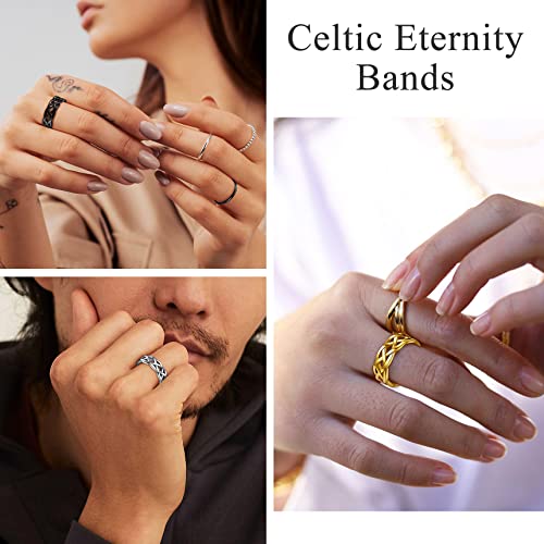 Bestyle Celtic Knot Band Rings for Men Women, Stainless Steel Irish Finger Ring Viking Wedding Bands Jewelry Gift Wedding Promise Gold Silver Black - color: 02. Gold- Celtic Knot Pattern