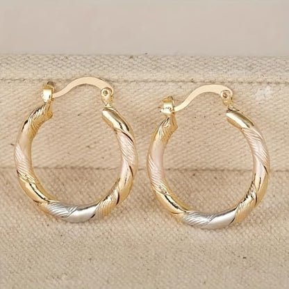 White Gold & Gold Plated Twisted Hoop Earrings for Women Daily Evening Parties Wear Lightweight Jewelry Earring Gift for Her
