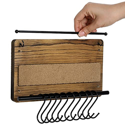 MyGift Wall Mounted Jewelry Organizer, Burnt Wood and Black Metal Necklace Holder, Bracelet, Earring Display Storage Rack with 10 Hanging S-Hooks