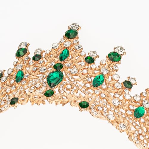 Tiaras and Crowns for Women Crystal Princess Tiaras Rhinestone Queen Crowns For Wedding Bridal Birthday Prom Pageant Party (Tiara 100) - color: Gold Green