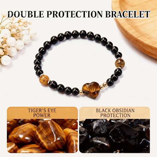 Heart Crystal Bracelet,Natural Gemstone Healing Bead Bracelet | Handmade Jewelry Gifts for Women Men,Graduation Gift for Her - color: Tigers Eye Bracelet