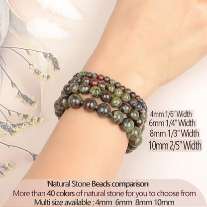 LPBeads Handmade Natural Gemstone Stretch Elastic Bracelet Healing Crystal Round Stone Beads Jewelry Gifts for Women Men - color: Dragon Bloodstone, size: 6mm