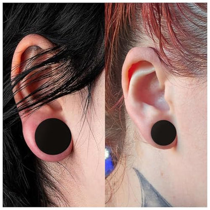 8G-25mm Black Soft Solid Silicone Ear Gauges Stretching Kit Double Flared Plugs Tunnels Expanders Stretcher Saddle Earrings Piercing Jewelry for Men Women Black White Flesh Skin Tone - color: Black 8G-25mm