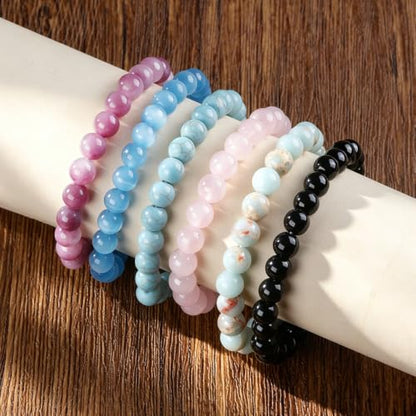 8mm Beaded Bracelets for Women, Natural Crystal Gemstone Energy Bracelets - color: Imperical Jasper