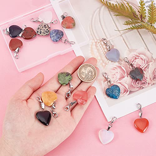 PH PandaHall Heart Stone Charms 16pcs Love Heart Pendants Quartz Gemstone Chakra Stone Charm Pendants with Lobster Claw Clasps for Wedding Necklace Jewelry Making Keychain Mother's Day - color: 16 Color Heart -16pcs