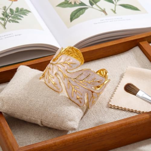 18K Gold Plated White Enamel Cuff Bracelet for Women - color: leaves