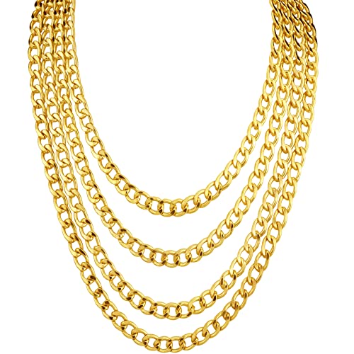 4 Pack 18/20/22/24inch Different Size Fake Gold Chain Hip Hop Rapper Faux Gold Stainless Steel Chunky Chain for 80's, 90's Party W: 8mm for Women Men - color: 4Pack-Gold