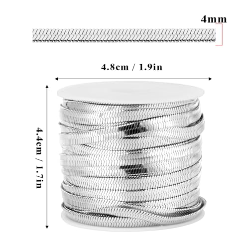 33FT 4mm Stainless Steel Chains Snake Chains Roll Bulk for Jewelry Making | 304 Stainless Steel Flat Snake Chains Roll Spool for DIY Craft Necklace Bracelet - color: 4.0mm Stainless Steel Flat Snake Chains