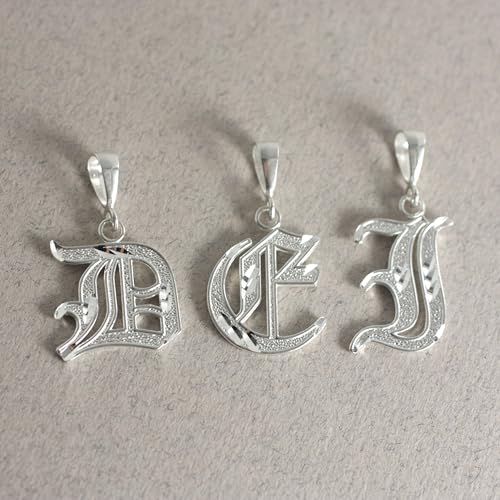 Personalized Gothic Old English Sterling Silver Initial A-Z Pendant. - style: I