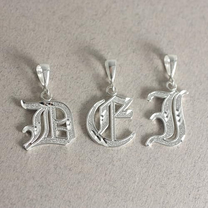 Personalized Gothic Old English Sterling Silver Initial A-Z Pendant. - style: E