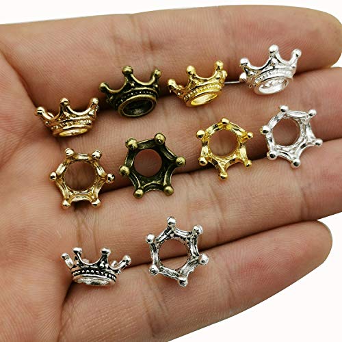 iloveDIYbeads 60pcs Mixed Antique Silver Bronze Gold 3D King Crown Loose Spacer Bead,Craft Supplies Crown Charms for Jewelry Making Accessory Findings (M264) - color: Crown Charms