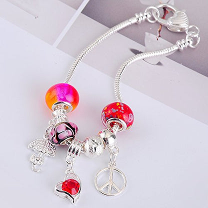 RUBYCA 5pcs White Silver Plated Heart Lobster European Snake Chain Bracelet fit Charm Beads 6.7" - color: 5pcs, size: 17 CM