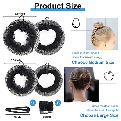 KESAPLAN 6PCS Bun Hair Nets Set Reusable Elastic Mesh Bun Cover for Ballerina Dancer Bank Clerk Nurse Hair Fixing Black Stretch Lace Hair Accessories Headwear for Women Girls Mixed Style (Medium)