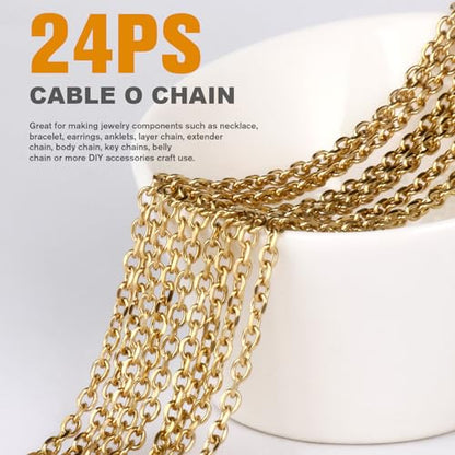 24PCS 18K Gold Plated Rolo Cable Chain Necklace Bulk for Jewelry Making | 2mm 18 inch Finished Stainless Steel Oval Cable Link Chains for Necklace DIY Craft - color: 2.0mm Gold Color