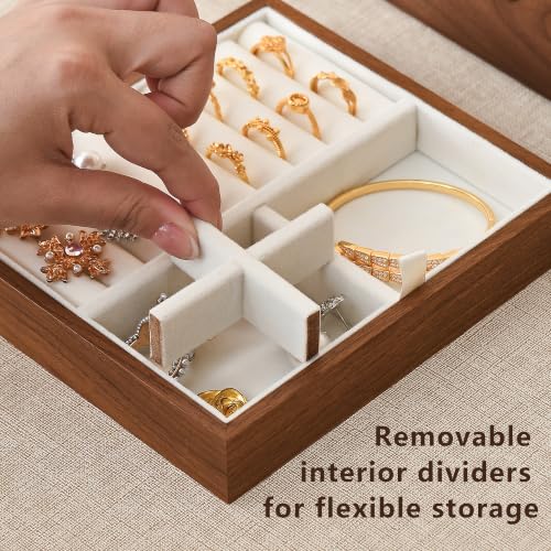 Black Walnut Wooden Lockable Jewelry Box, 2 Layer Large Wood Jewelry Organizer with Removable Tray for Necklace Ring Earrings Watch Bracelet, Handcrafted Velvet Lined Case Gifts for Mom Women Girls - color: 2 Layer Large Lockable