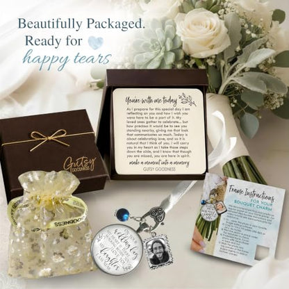 Bouquet Charm On Your Wedding Day Memorial Honoring Mom Dad Grandma Grandpa Meaningful Bridal Floral Jewelry Silver Finish Pendant Bride's Flowers Photo Frames Parent Grandparent - color: Blue Bead, style: My Daughter | 1 Frame