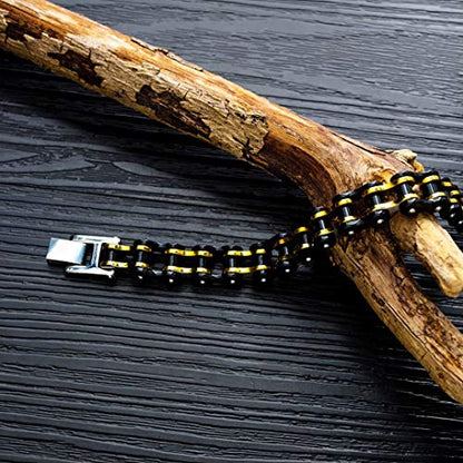 jonline24h Mens Womens Stainless Steel Motorcycle Biker Chain Heavy Bracelet Rock Link Wristband - color: Black Gold