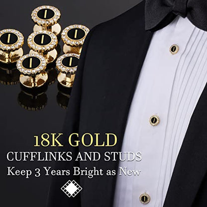 HAWSON 18K Gold Tone Initial Cufflinks for Men with Tuxedo Studs - Gift Boxed, Stylish Men's Jewelry Accessories for Weddings, Birthdays, Anniversaries, Father's Day - color: I-Cufflinks & Studs Set