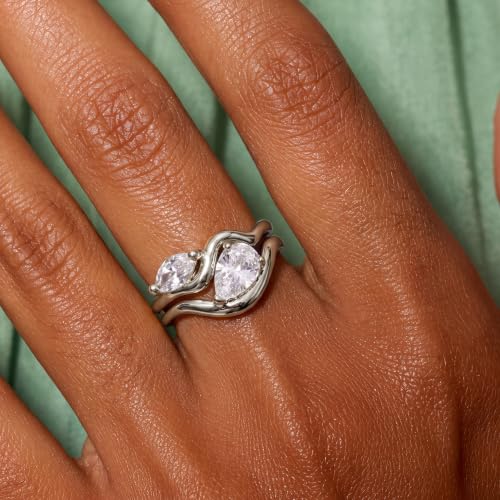 18K Gold & Silver Plated Stackable Ring Set for Women, CZ Curved Wave Stacking Bands, Statement Promise Rings for Wedding Engagement, Trendy Dainty Jewelry Gift - color: Silver 2