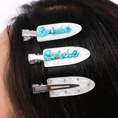 Bridal Hair Clips – 5 Pc Set | Bride & Bridesmaid Get Ready Clips, White & Blue Bachelorette Accessories, Wedding Prep & Shower Favors Something Blue