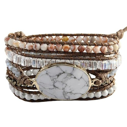 Women Wrap Bracelets Boho Natural Stone Jasper Turquoises Strand Bracelet Jewelry Collection - color: White Turquoise