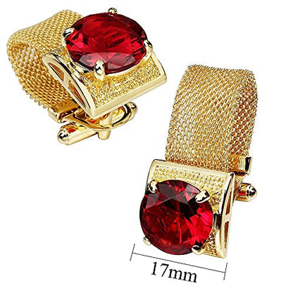 HAWSON Mens Cufflinks with Chain - Stone and Shiny Gold Tone Shirt Accessories - Party Gifts for Young Men - color: 24K Gold Color+Siam Red Crystal