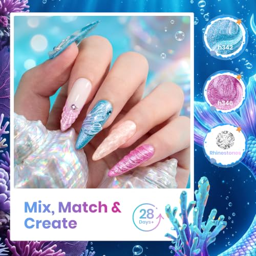 Beetles Glitter Gel Nail Polish Set, Siren Scale Shimmer Gel Polish | 6 Color Blue Pink Purple Colors with Rhinestones for Mermaid-Style Nail Art UV Led Soak-Off Manicure - color: Siren Scales