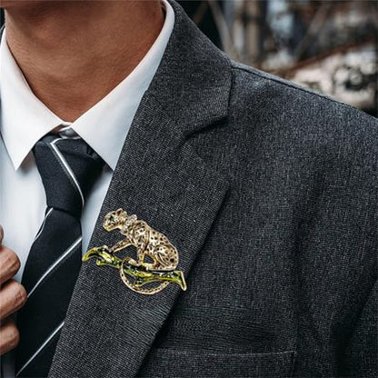 Luxury Crystal Tiger Brooch Pins for Women Men Vintage Gold-Tone Climbing Black Spots Leopard Brooch Fashion Panther Cougar Pin Suit Jackets Coat Animal Jewelry Gift - style: Gold Leopard