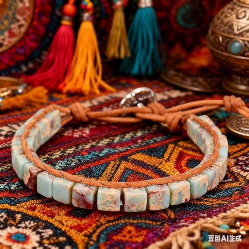 7 Chakra Bracelet Bohemian Handmade Leather Wrap Healing Protection Natural Stone Yoga Beaded Bracelets Boho Friendship Jewelry - color: Agalmatolite