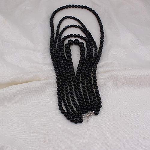 Multilayer Strand Chain Faux Pearls Flapper Beads Cluster Long Choker Necklace - color: Black