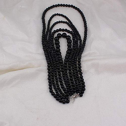 Multilayer Strand Chain Faux Pearls Flapper Beads Cluster Long Choker Necklace - color: Black