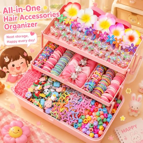 546PCS Hair Accessories Set, Colorful Hair Ties Clips and Bow Hair Styling Kit with Organizer Box