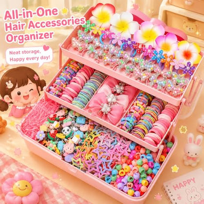546PCS Hair Accessories Set, Colorful Hair Ties Clips and Bow Hair Styling Kit with Organizer Box