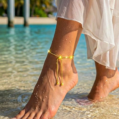 Sea Shell Starfish Anklet with Pearl Charms, Layered Heart Beach Statement Chunky Ankle Bracelet, Gold Tone Chain - color: Gold D