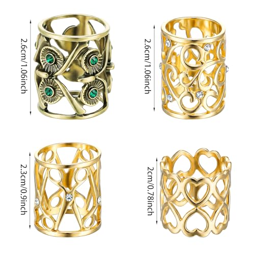 4Pcs Retro Silk Scarf Ring, Alloy Silk Scarves Ring Slide Clips Owl Scissors Vines Heart Cutouts Designs - color: Gold