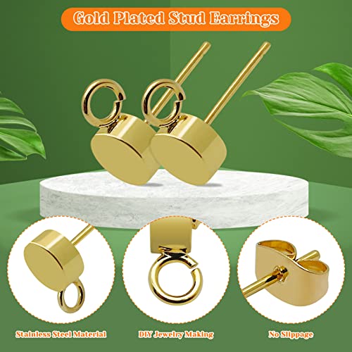 36pcs Earring Studs for Jewelry Making,Gold Plated Stud Earrings Stainless Steel Earring Posts Stud Earring with Loop Ball Post Stud Earrings with Ear Nuts for DIY Earrings Making(14K Gold,Silver) - color: 36pcs;14K Gold,Silver