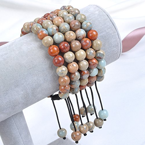 MASSIVE BEADS Natural Healing Power Gemstone Crystal Beads Unisex Adjustable Macrame Bracelets - color: Imperial Jasper, size: 8mm