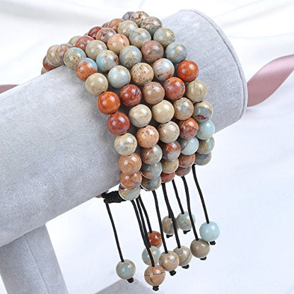 MASSIVE BEADS Natural Healing Power Gemstone Crystal Beads Unisex Adjustable Macrame Bracelets - color: Imperial Jasper, size: 8mm
