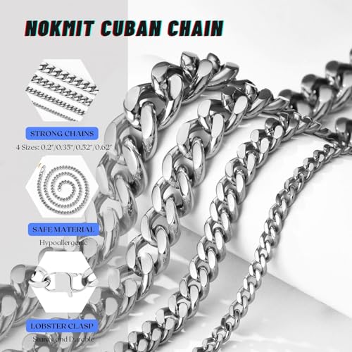 NOKMIT Chunky Cuban Link Curb Chain Necklace for Women Men Dainty 18K Gold Silver Tone Choker Thick Trendy Statement Diamond Cut Punk Hip Hop Cuban Chain Jewelry Gifts Unisex Size 5mm/9mm/13mm/16mm - color: 16mm-Silver, size: 18inches