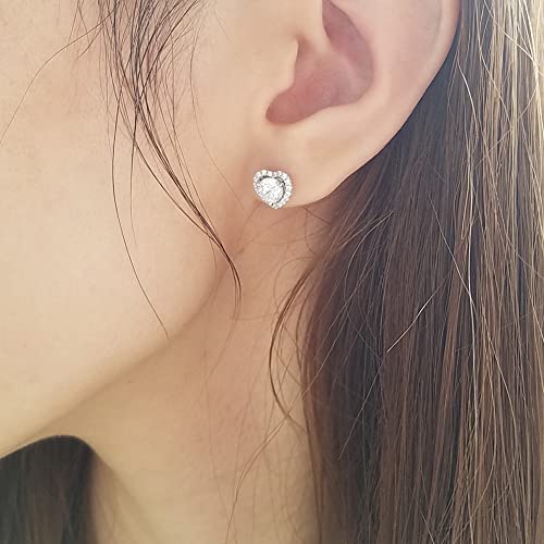 925 Sterling Silver Bezel Stud Earrings for Women Hypoallergenic Cubic Zirconia Stud Earrings for Unisex - style: 1-Heart Studs