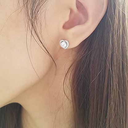 925 Sterling Silver Bezel Stud Earrings for Women Hypoallergenic Cubic Zirconia Stud Earrings for Unisex - style: 1-Heart Studs