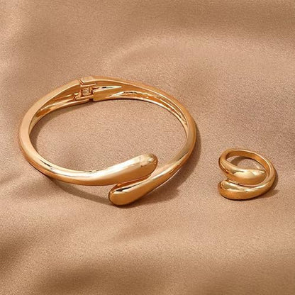 Gold Jewelry Sets for Women Bangle Ring Set Chunky Bangle Bracelet And Ring Statement Jewelry Set for Women - style: Gold-B